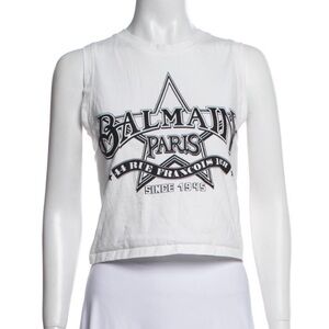 Balmain White Logo Cropped Tank